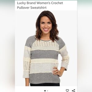Lucky Brand Lucky Lotus Women's Gray and Cream Crochet Pullover Sweater